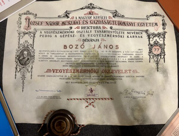 1939 Budapesti József Nádor Műegyetem diploma, Zimmermann Ágoston és Zemplén Géza aláírása - Image 6