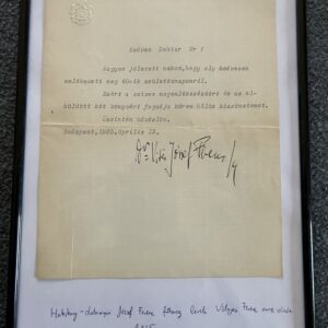 Habsburg-Lotaringiai József Ferenc főherceg levele Völgyesi Ferenc orvos részére, 1935